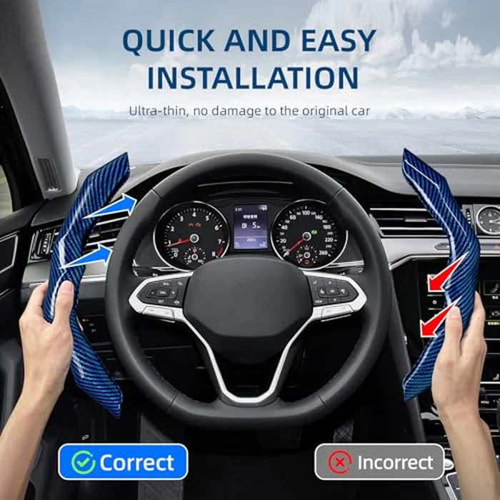 Carbon Fiber Steering Wheel Cover with Anti-Slip Lining and Segmented Design 2pcs Universal Steering Wheel Protector for Men and Women, Car Interior Accessory (Blue) by RYCELYSIAN - Image 7