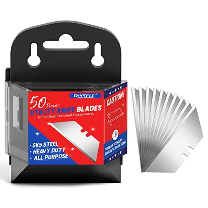 DIYSELF 50 Pack Utility Knife Blades, SK5 Steel Box Cutter Blades with Dispenser, Standard Blades for Box Cutter Utility Knife Replacement, Sharper Utility Blade, Refills by DIYSELF - Used - Like New condition