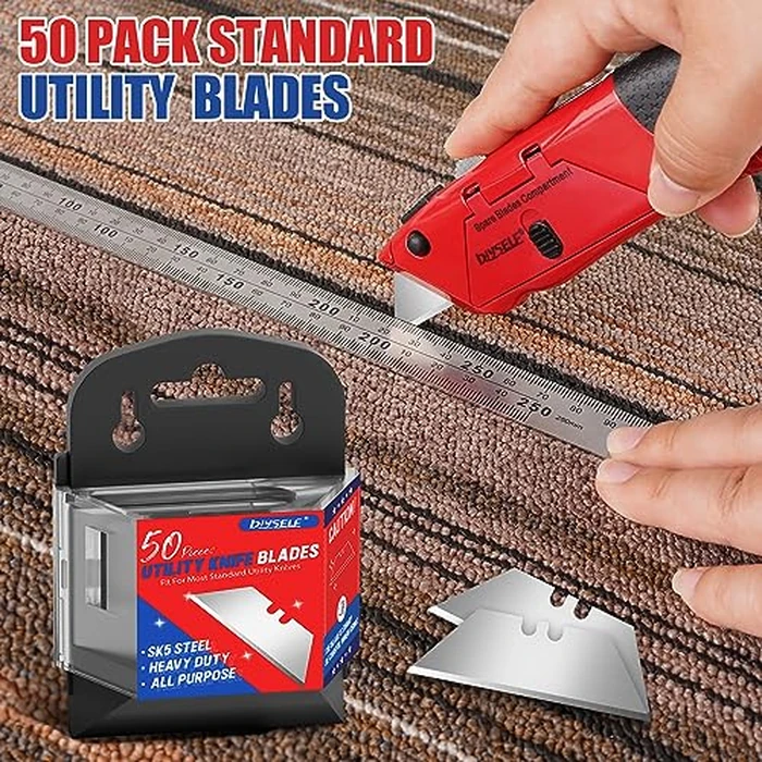 DIYSELF 50 Pack Utility Knife Blades, SK5 Steel Box Cutter Blades with Dispenser, Standard Blades for Box Cutter Utility Knife Replacement, Sharper Utility Blade, Refills by DIYSELF - Image 3