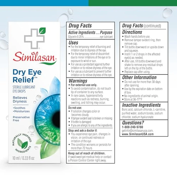Similasan Dry Eye Relief Drops, Instant and Lasting Relief, Naturally Inspired Ingredients for Dry, Irritated Eyes, with Hyaluronate, Preservative-Free, pH Balanced, Gentle for Sensitive Eyes, 10ml by Similasan - Image 7
