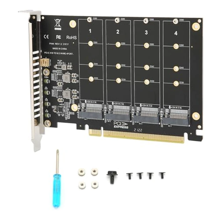 4 Port M.2 NVME to PCIe X16 Host Controller Adapter, M Key Hard Drive Converter Expansion Card for NVMe SSDs (ph44) by Dilwe - Used - Good condition - CA$11.58