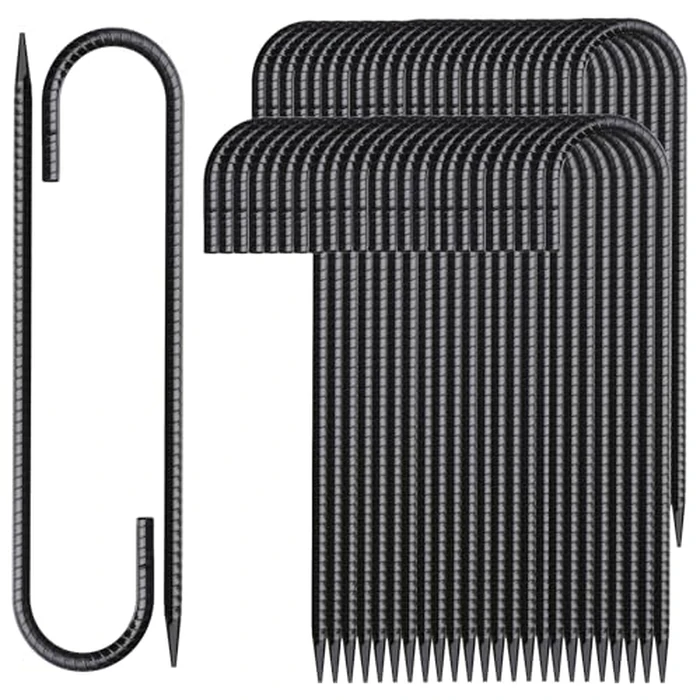 MSWY 12 Inch Rebar Stakes 50 Pack J Hook Ground Stakes Heavy Duty Chain Link Fence Stakes Galvanized Anchors Metal Tent Stakes for Wire Fencing Concrete Forming Trampolines Camping Canopies Shed Swing by MSWY - Used - Like New condition - US$56.99