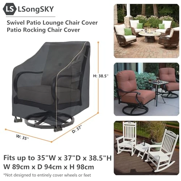 LSongSKY Outdoor Swivel Lounge Chair Cover 2 Pack,35 W x 37 D x 38.5 H inches,100% Waterproof Heavy Duty Outdoor Chair Covers,Patio Furniture Cover for Swivel Patio Lounge Chair,Black by LSongSKY - Image 3