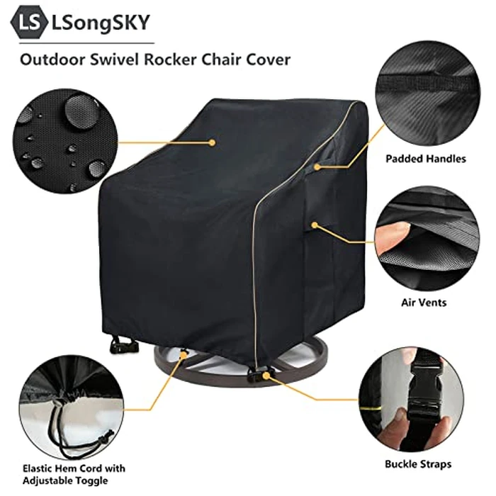 LSongSKY Outdoor Swivel Lounge Chair Cover 2 Pack,35 W x 37 D x 38.5 H inches,100% Waterproof Heavy Duty Outdoor Chair Covers,Patio Furniture Cover for Swivel Patio Lounge Chair,Black by LSongSKY - Image 4