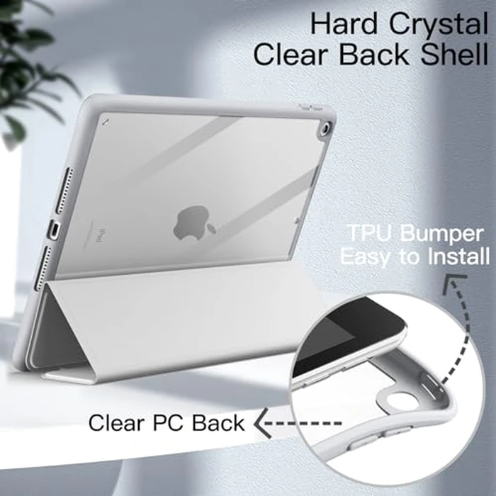 JETech Case for iPad 10.2-Inch (9th/8th/7th Generation, 2021/2020/2019) with Pencil Holder, Clear Transparent Back Shell Slim Stand Shockproof Tablet Cover, Auto Wake/Sleep (Silver) by JETech - Image 3
