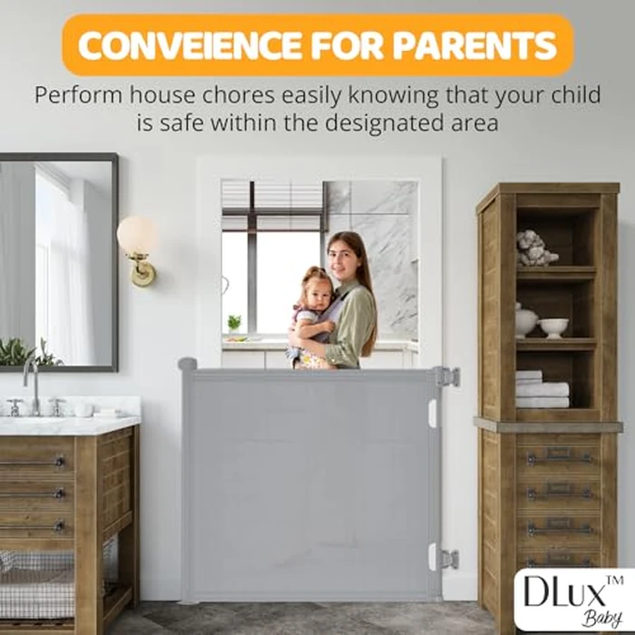 DLux Retractable Baby Gate - 83 x 139 cm Durable Mesh Extra Wide Baby Gate for Your Child, Kid and Pet's Safety - Easy Install Dog Gate for Stairs, Doorways, Hallways, Indoor & Outdoor Walls (Grey) by DLux - Image 6
