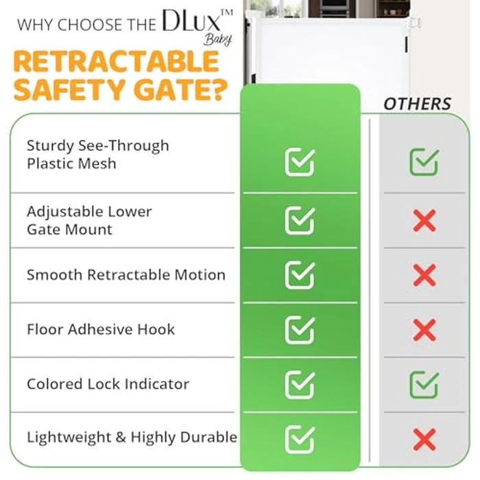 DLux Retractable Baby Gate - 83 x 139 cm Durable Mesh Extra Wide Baby Gate for Your Child, Kid and Pet's Safety - Easy Install Dog Gate for Stairs, Doorways, Hallways, Indoor & Outdoor Walls (Grey) by DLux - Image 8