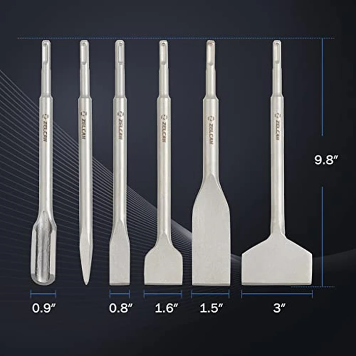 ZELCAN Chisel Set with SDS Plus Shanks, 6pc Masonry Concrete Drill Bit Set, Tile Grooving Scraping Flat Point Scaling Chisels 40Cr Steel Rotary Hammer Drill Tool Kit SDS Plus Bits for Home Improvement by ZELCAN - Image 5