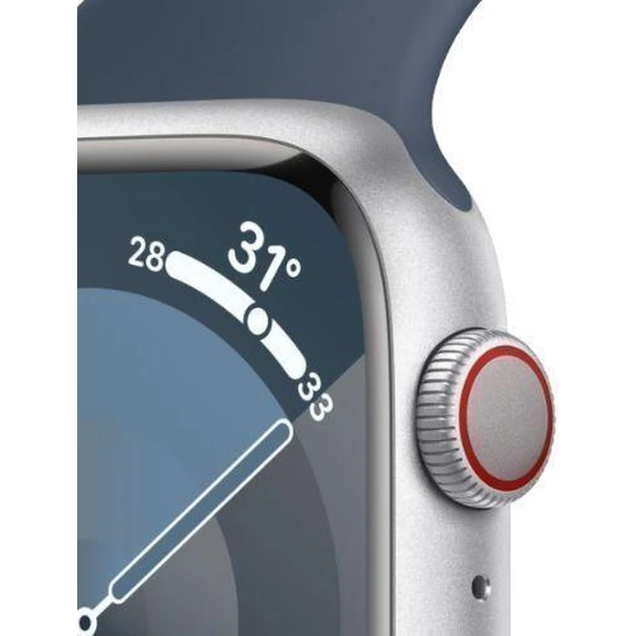 Apple Watch Series 9 (Cellular + GPS) - 64GB - 41mm - Silver Stainless Steel Case with Storm Blue Rubber Sport Band - Small/Medium Size by Apple - Image 3