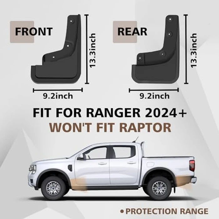 Muslogy Mud Flaps Splash Guards Compatible with Ford Ranger 2024 2025 Accessories Auto Parts Heavy Duty Fender Front & Rear Mudguard 4PCS Fit Ranger XL, XLT, Lariat (Won't Fit Raptor) by Muslogy - Image 2