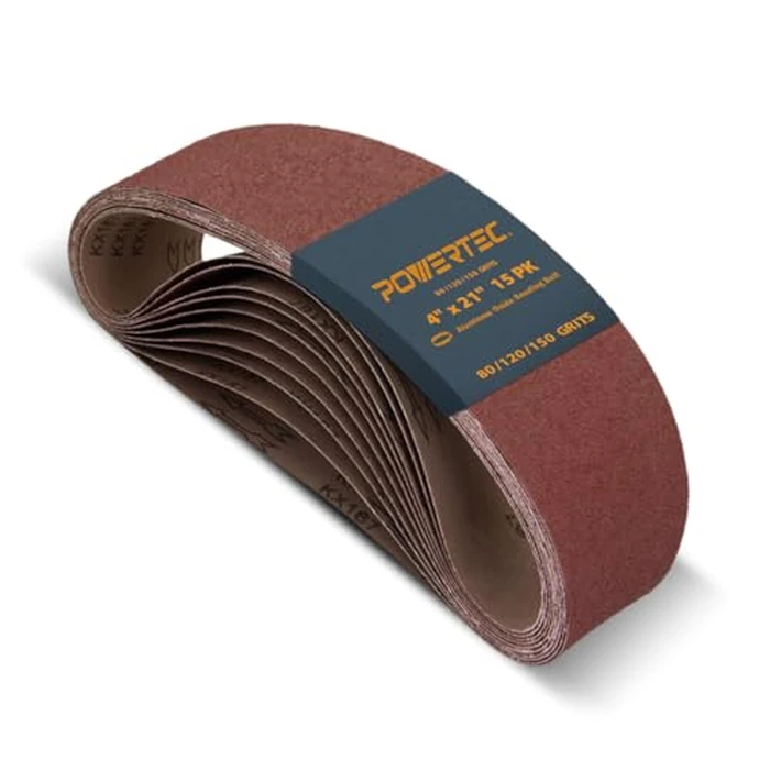 POWERTEC 15PK 4 x 21 Inch Sanding Belts for Belt Sander, 5 Each of 80, 120, 150 Grits, Aluminum Oxide Belt Sander Paper Assortment for Wood & Paint Sanding, Metal Polishing (110011) by POWERTEC - Used - Acceptable condition - CA$10.16