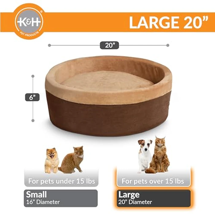 K&H Pet Products Thermo-Kitty Bed Heated Cat Beds for Large Indoor Cats & Dogs, Calming Warming Pillow Pet Bed, Machine Washable, Removable Heater, Safety Listed - Large 20" Round Mocha/Tan by K&H - Image 2