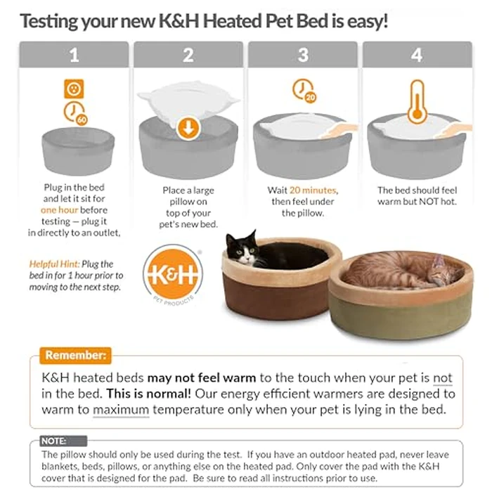 K&H Pet Products Thermo-Kitty Bed Heated Cat Beds for Large Indoor Cats & Dogs, Calming Warming Pillow Pet Bed, Machine Washable, Removable Heater, Safety Listed - Large 20" Round Mocha/Tan by K&H - Image 7