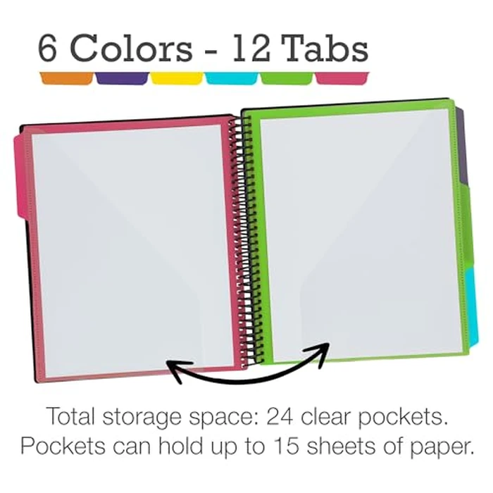 Samsill 24 Pocket Poly Project Organizer with 12 Dividers,File Folders Letter Size,Customizable Front Cover,Inner Zipper Pouch, Erasable Write-On Tabs in Fashion Colors, Plastic Folders with Pockets by Samsill - Image 3