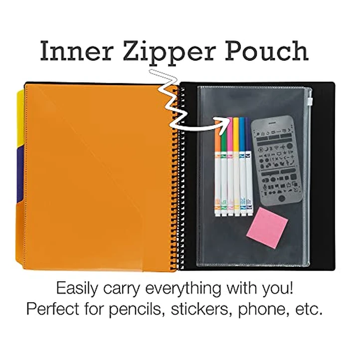Samsill 24 Pocket Poly Project Organizer with 12 Dividers,File Folders Letter Size,Customizable Front Cover,Inner Zipper Pouch, Erasable Write-On Tabs in Fashion Colors, Plastic Folders with Pockets by Samsill - Image 4