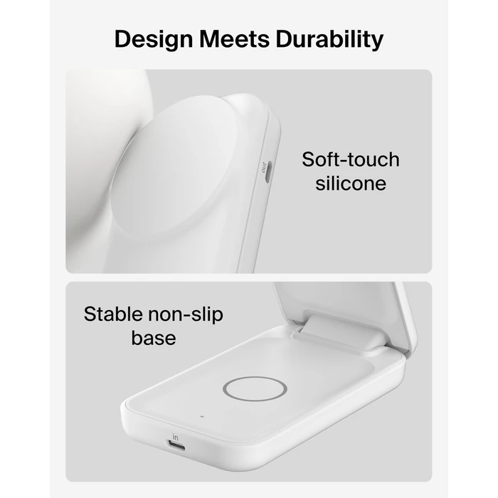 Belkin MagSafe Charger Compatible, 2-in-1 Qi2 Wireless Charging Station 25W, Convertible Wireless Charger for iPhone 17, AirPods, Portable Phone Stand for Travel w/USB-C Port, 45W Adapter - White by Belkin - Image 4