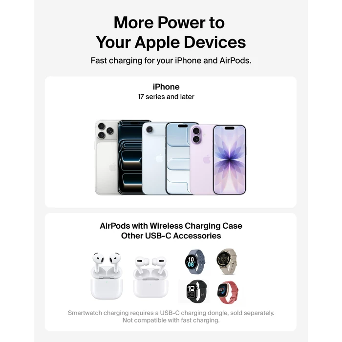 Belkin MagSafe Charger Compatible, 2-in-1 Qi2 Wireless Charging Station 25W, Convertible Wireless Charger for iPhone 17, AirPods, Portable Phone Stand for Travel w/USB-C Port, 45W Adapter - White by Belkin - Image 9