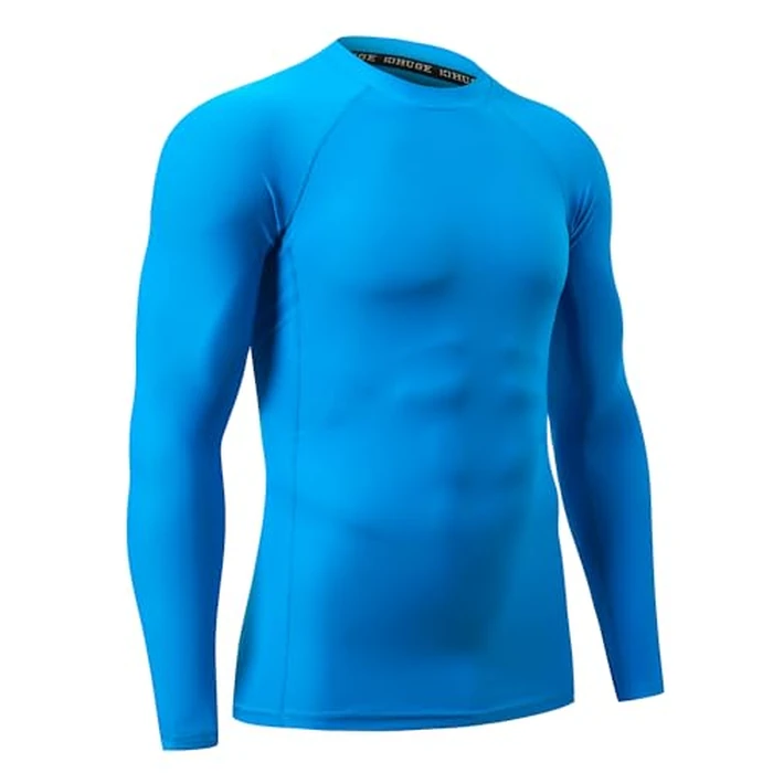 Men's UPF 50+ Sun Protection Shirt Long Sleeve Rash Guard Fishing SPF Outdoor UV Shirt Lightweight Logo Blue M by HUGE SPORTS - Image 3