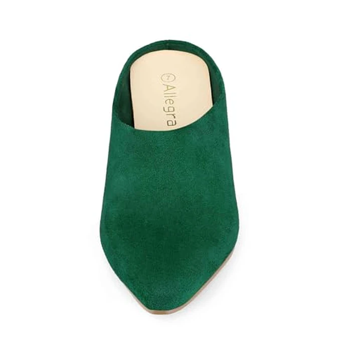 Allegra K Women's Pointed Toe Slip on Block Heel Slide Green Mules 8 m US by Allegra K - Image 2