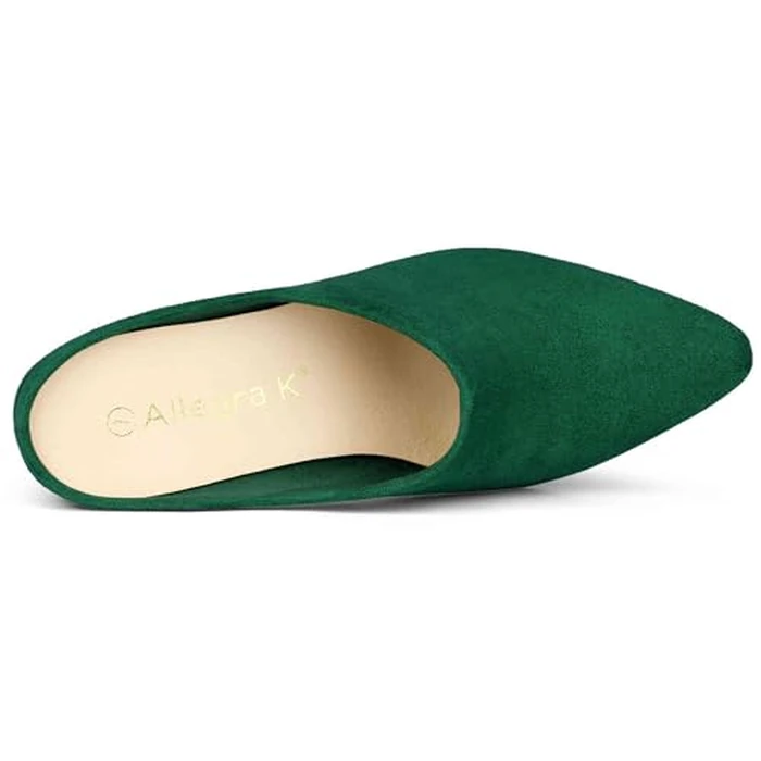Allegra K Women's Pointed Toe Slip on Block Heel Slide Green Mules 8 m US by Allegra K - Image 4