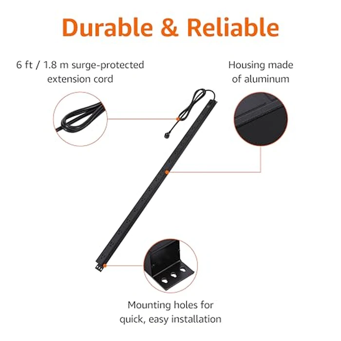 Amazon Basics Surge Protector Power Strip, 16 Outlet, Heavy Duty, Metal, 600 Joules, 1.8 m Extension Cord, Mountable, Rectangle, Black by Amazon Basics - Image 3