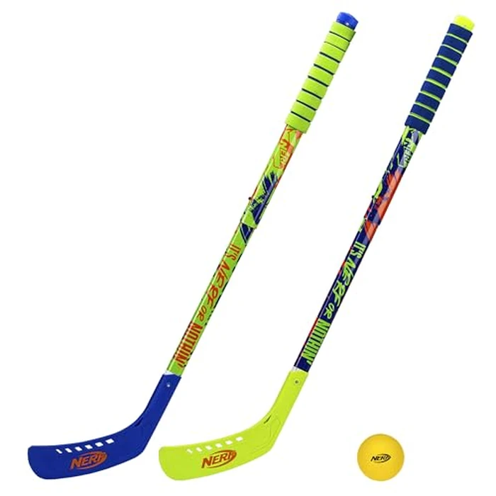 Franklin Sports NERF Proshot Kids Hockey Sticks + Ball Set - 2 Player Youth Indoor + Outdoor Set - 2 in 1 Knee + Floor Hockey - (2) NERF Proshot Youth Sticks + (1) Foam Ball Included by Franklin Sports - Image 1