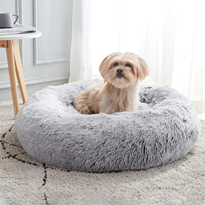 WESTERN HOME WH Calming Dog Bed & Cat Bed, Anti-Anxiety Donut Dog Cuddler Bed, Warming Cozy Soft Dog Round Bed, Fluffy Faux Fur Plush Dog Cat Cushion Bed for Small Medium Dogs and Cats by WESTERN HOME WH - Image 1