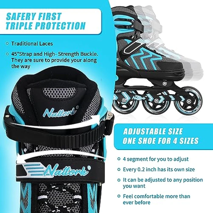 Nattork Adjustable Inline Skates for Adults and Teens, Outdoor & Indoor Blades Roller Skates for Boys, Beginners by Nattork - Image 3