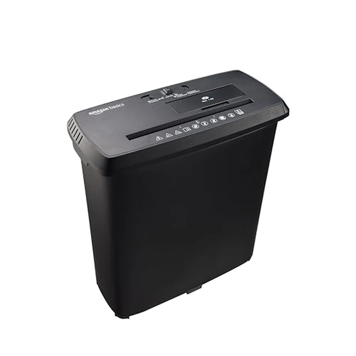 Amazon Basics Paper Shredder for Home and Office, 8-Sheet Strip Cut, CD/ Credit Card Shredder, 3.4 Gallon Wastebasket , Black by Amazon Basics - Image 1