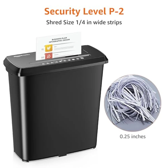 Amazon Basics Paper Shredder for Home and Office, 8-Sheet Strip Cut, CD/ Credit Card Shredder, 3.4 Gallon Wastebasket , Black by Amazon Basics - Image 3
