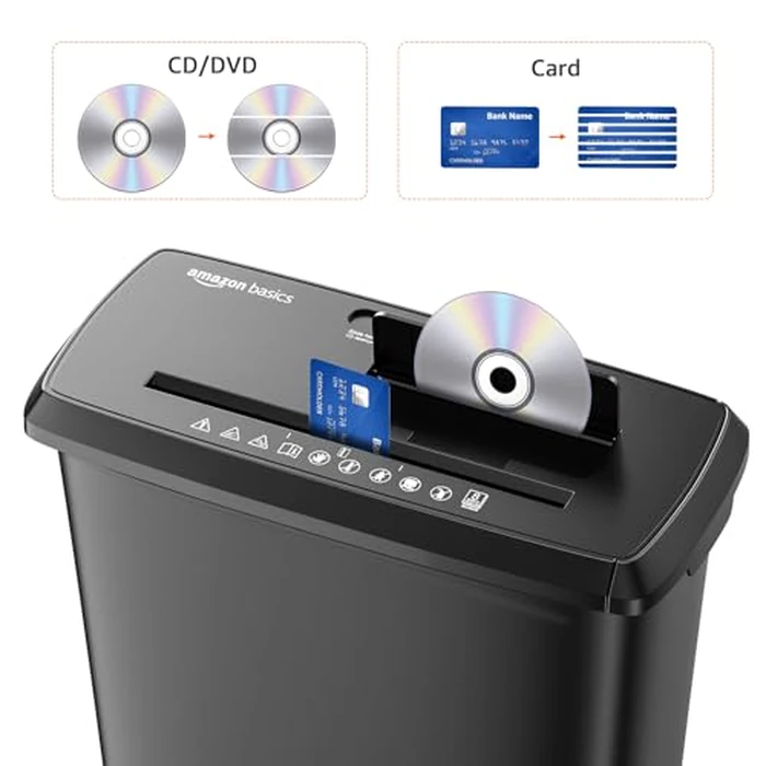 Amazon Basics Paper Shredder for Home and Office, 8-Sheet Strip Cut, CD/ Credit Card Shredder, 3.4 Gallon Wastebasket , Black by Amazon Basics - Image 4