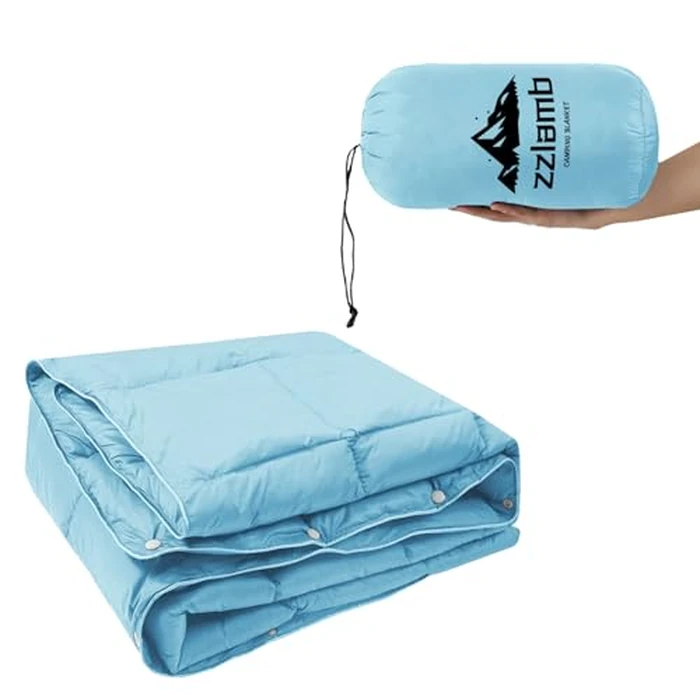 zzlamb Puffy Camping Blanket Down Alternative Small Size for Kid, Lightweight Water-Repellent Throw Blanket Compact, Portable Warm Quilt Couch Travel Beach Picnic Hammock Backpacking, Blue 39''x55'' by zzlamb - Used - Like New condition - US$19.70