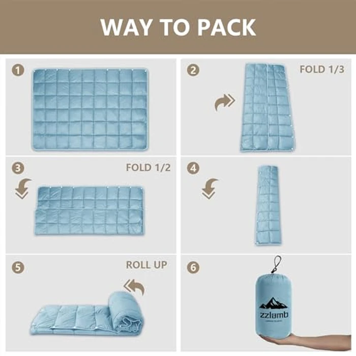 zzlamb Puffy Camping Blanket Down Alternative Small Size for Kid, Lightweight Water-Repellent Throw Blanket Compact, Portable Warm Quilt Couch Travel Beach Picnic Hammock Backpacking, Blue 39''x55'' by zzlamb - Image 7