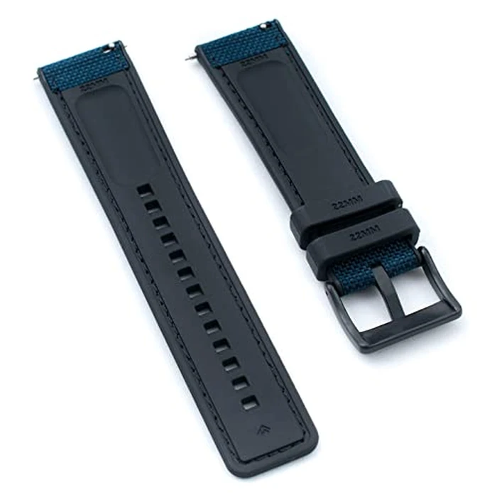 StrapHabit Quick Release Sailcloth and FKM Rubber Hybrid Watch Strap Band 20mm 22mm Nylon (22mm, Blue w/Black Buckle) by StrapHabit - Image 2