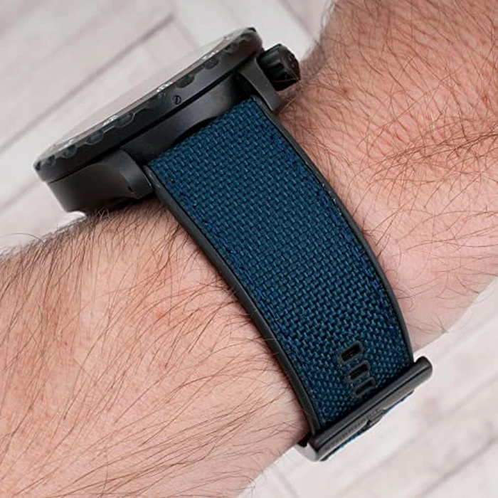 StrapHabit Quick Release Sailcloth and FKM Rubber Hybrid Watch Strap Band 20mm 22mm Nylon (22mm, Blue w/Black Buckle) by StrapHabit - Image 4