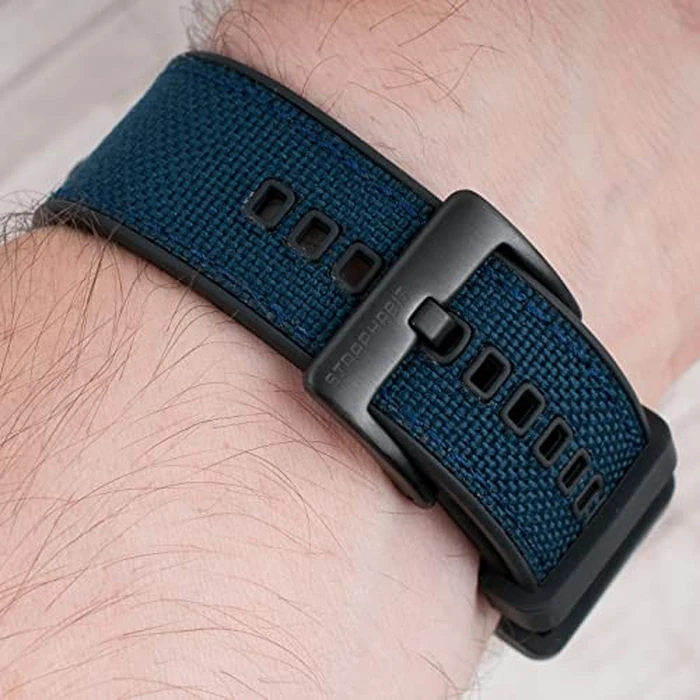 StrapHabit Quick Release Sailcloth and FKM Rubber Hybrid Watch Strap Band 20mm 22mm Nylon (22mm, Blue w/Black Buckle) by StrapHabit - Image 5
