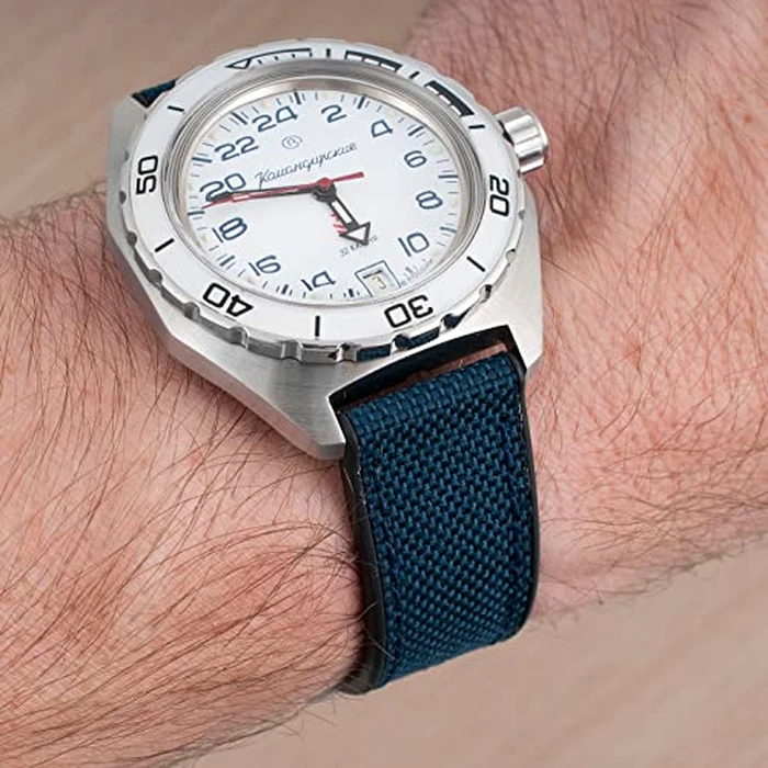 StrapHabit Quick Release Sailcloth and FKM Rubber Hybrid Watch Strap Band 20mm 22mm Nylon (22mm, Blue w/Black Buckle) by StrapHabit - Image 6