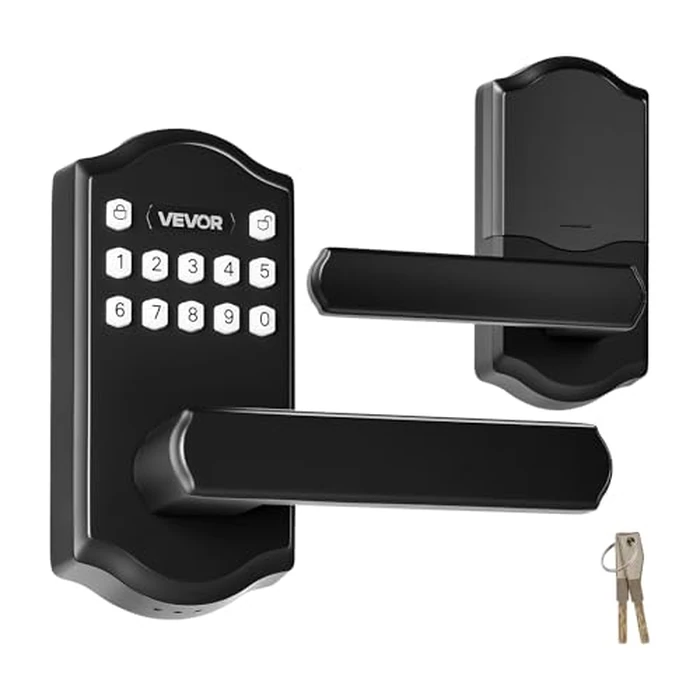 VEVOR Keyless Entry Door Lock with Handle, Electronic Lever Door Handle with Keypad, Customizable User Codes, Keyed Entry, Auto Lock, Anti-Peeking Password, Backlit Keypad, for Home, Matte Black by VEVOR - Used - Like New condition - CA$56.72