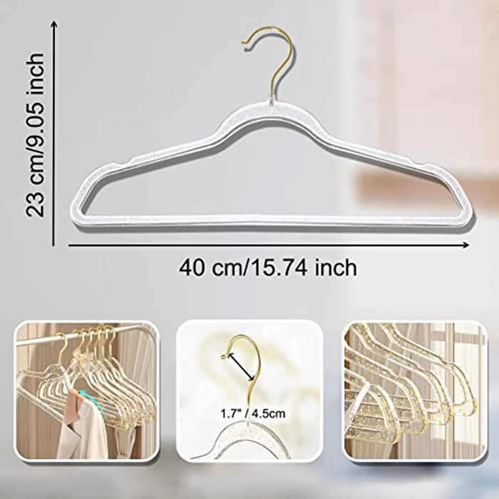 Clear Clothes Hangers 16", 20 Pack Plastic Coat Hanger for Adult Closet, Durable Bling Ganchos de Ropa with Swivel Hook, Notched Shoulders & Ultra-Thin Space Saving Laundry Hanger for Dress Suits by VSV stoage - Image 2