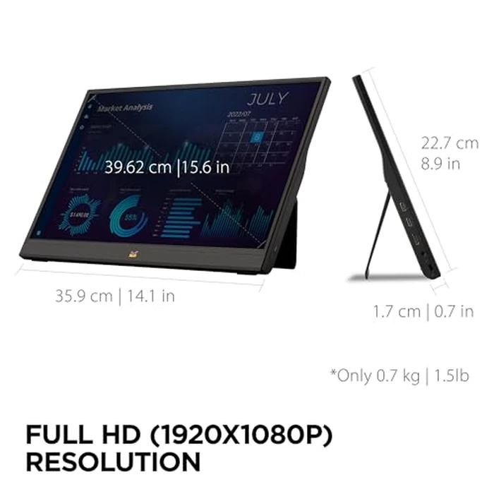 ViewSonic VA1655 15.6 Inch 1080p FHD IPS Portable Monitor with Built-in Stand, 60W USB C, Mini HDMI, Protective Case and Speakers for PC, Mac, Gaming Consoles, Phones by ViewSonic - Image 4