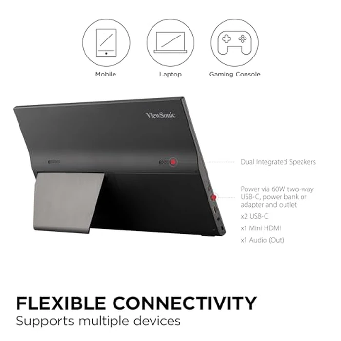 ViewSonic VA1655 15.6 Inch 1080p FHD IPS Portable Monitor with Built-in Stand, 60W USB C, Mini HDMI, Protective Case and Speakers for PC, Mac, Gaming Consoles, Phones by ViewSonic - Image 5