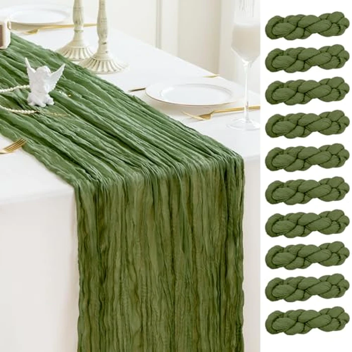 Sioloc 10 Pack Moss Green Cheesecloth Table Runner Spring Decor 10ft Boho Gauze Cheese Cloth Runner for Easter Tea Wedding Party Baby Bridal Shower Birthday St Patricks Day by Sioloc - Used - Very Good condition - CA$29.69