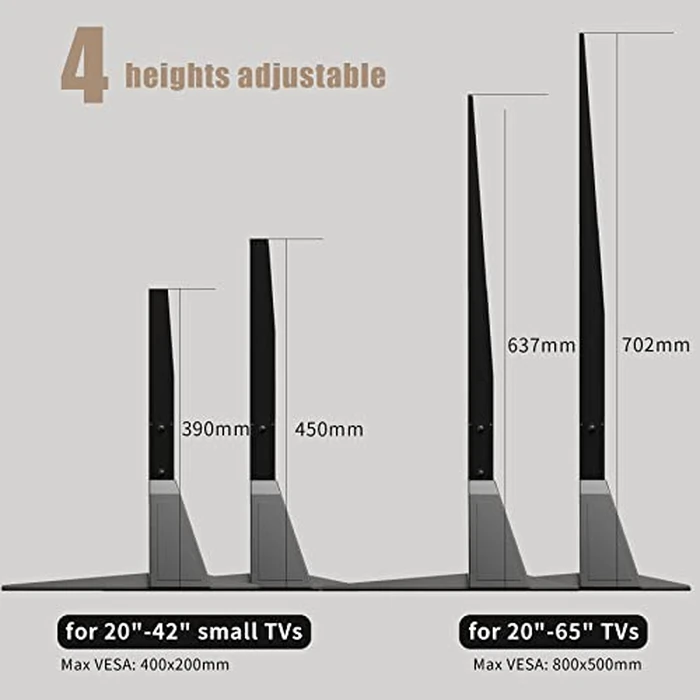 Suptek Universal TV Stand, Metal TV Legs for 22-65 inch LCD/LED/OLED/Plasma Flat&Curved Screen TV Height Adjustment with VESA 75x75mm to 800x400mm Max ML1760 by suptek - Image 6
