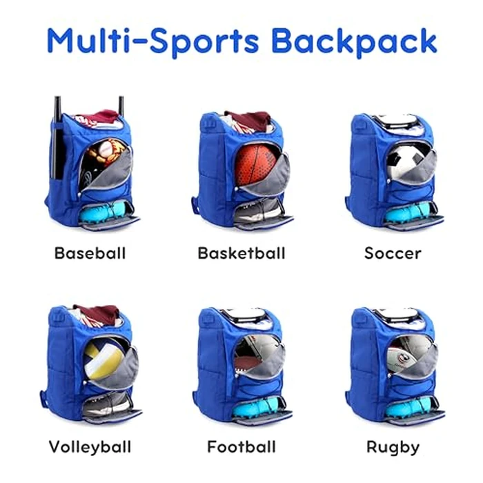 J World Athlete Sports Ball & Youth Baseball Bag. Soccer Volleyball Football Basketball Backpack for Women Men. Kids Softball Bat Bag Girls Boys, Navy by J World New York - Image 2