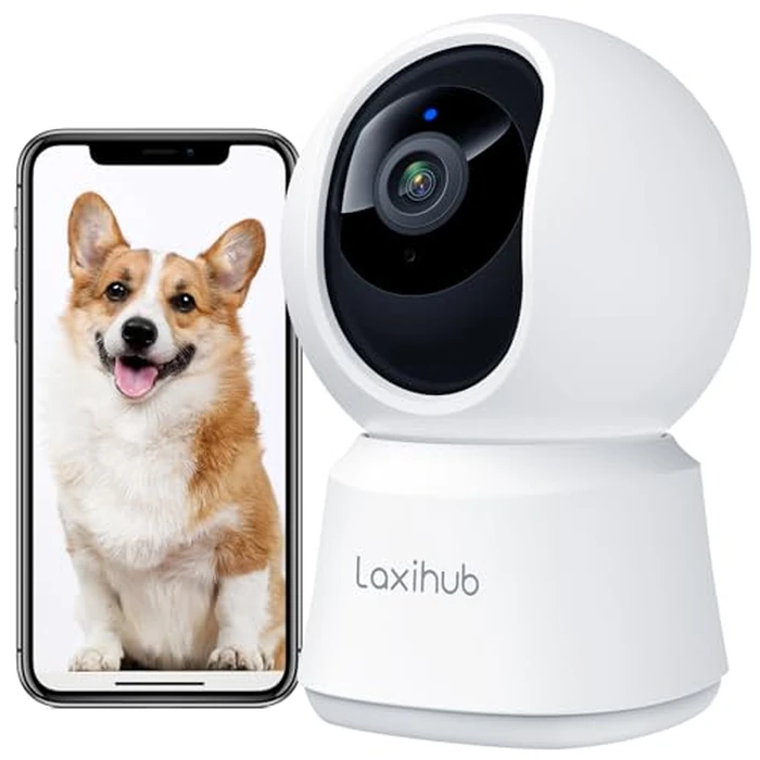 360 degrees View 2K Pet Camera with Phone App, Indoor Security Camera, P2T Baby Monitor, Pan/Tilt, Motion & Sound Detection, Night Vision,Two-Way Audio, Works with Alexa by LAXIHUB - Used - Acceptable condition - CA$24.05
