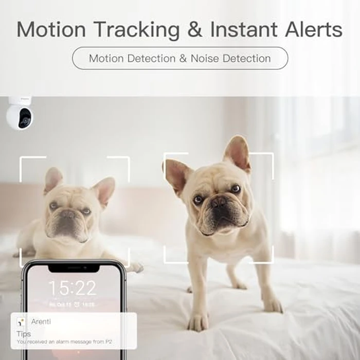360 degrees View 2K Pet Camera with Phone App, Indoor Security Camera, P2T Baby Monitor, Pan/Tilt, Motion & Sound Detection, Night Vision,Two-Way Audio, Works with Alexa by LAXIHUB - Image 4
