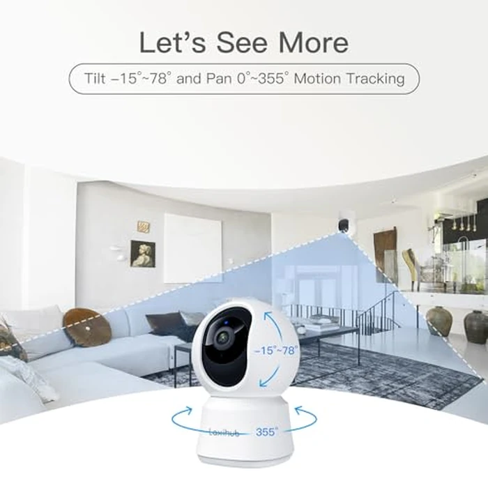 360 degrees View 2K Pet Camera with Phone App, Indoor Security Camera, P2T Baby Monitor, Pan/Tilt, Motion & Sound Detection, Night Vision,Two-Way Audio, Works with Alexa by LAXIHUB - Image 5