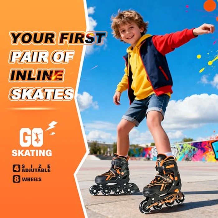 2PM SPORTS Torinx Orange Boys Adjustable Inline Skates, Fun Beginner Roller Skates for Kids, Youth, Girls, Men and Women (Orange, Medium - Big Kid (1-4 US)) by 2PM SPORTS - Image 2