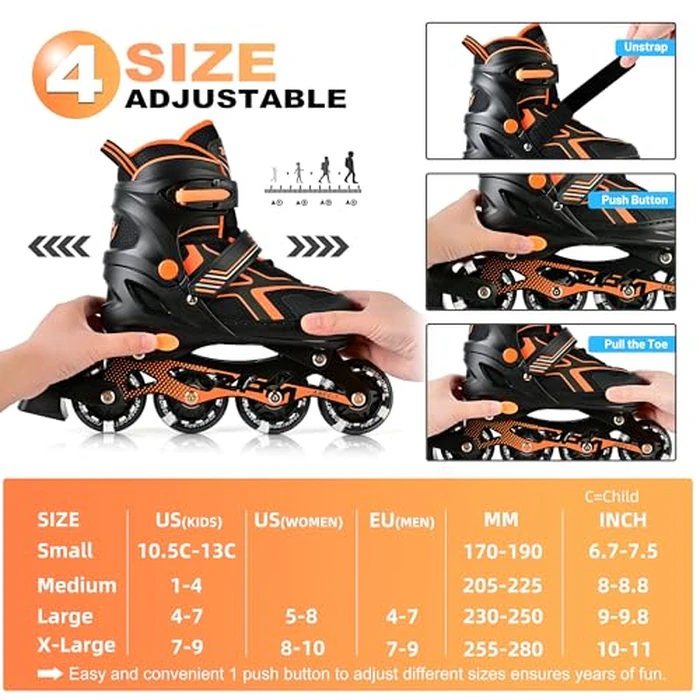 2PM SPORTS Torinx Orange Boys Adjustable Inline Skates, Fun Beginner Roller Skates for Kids, Youth, Girls, Men and Women (Orange, Medium - Big Kid (1-4 US)) by 2PM SPORTS - Image 3
