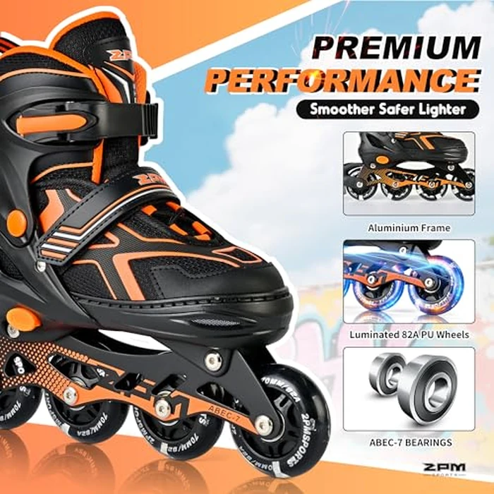 2PM SPORTS Torinx Orange Boys Adjustable Inline Skates, Fun Beginner Roller Skates for Kids, Youth, Girls, Men and Women (Orange, Medium - Big Kid (1-4 US)) by 2PM SPORTS - Image 4